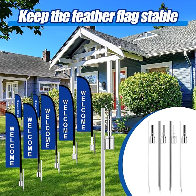 Pelopy 4 Pcs Feather Flag Ground Spike Ground Stake Flag Base Heavy Duty Flags Pole Holder for Outdoor Banner Stakes Fits Poles with 0.65 Inch Inner Diameter, Stake Only (20 Inch)
