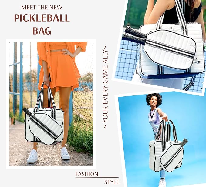 Pickleball Bag Set with Racket Compartment, Quilted Tote and Sling Bag