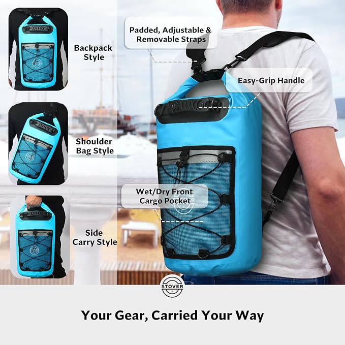 STOVER 5/10/25/30/40/55L Waterproof Dry Bag- Roll-Top Backpack w/Phone Case- Kayaking, Hiking, Camping, Boating- Men/Women