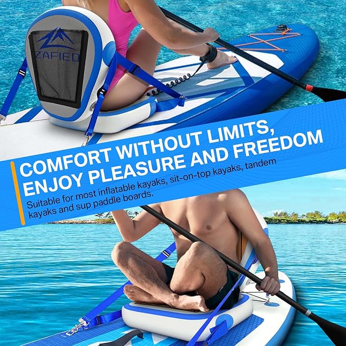 Inflatable Kayak Seat with Back Support, Universal Sturdy Paddle Board Seats for Sit on Top, Adjustable Blow Up Seat with Inflate Nozzle for Kayaking Canoeing Rafting