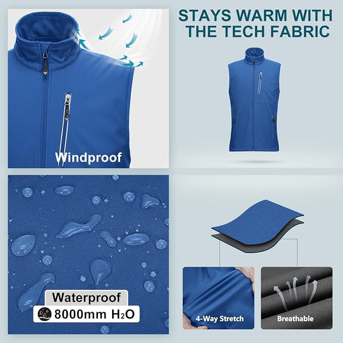 33,000ft Men's Windproof Lightweight Golf Vest Outerwear with Pockets, Softshell Sleeveless Jacket for Running Hiking Sports