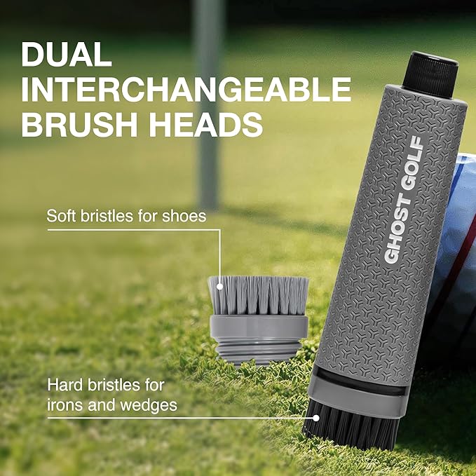 Ghost Golf Magnetic Golf Club Brush with Water Reservoir & Shoe Brush - Dual Head Groove Cleaner, Nylon Bristle, Retractable Carabiner Clip - Golf Cleaning Tool for Irons, Wedges & Golf Shoe Cleats