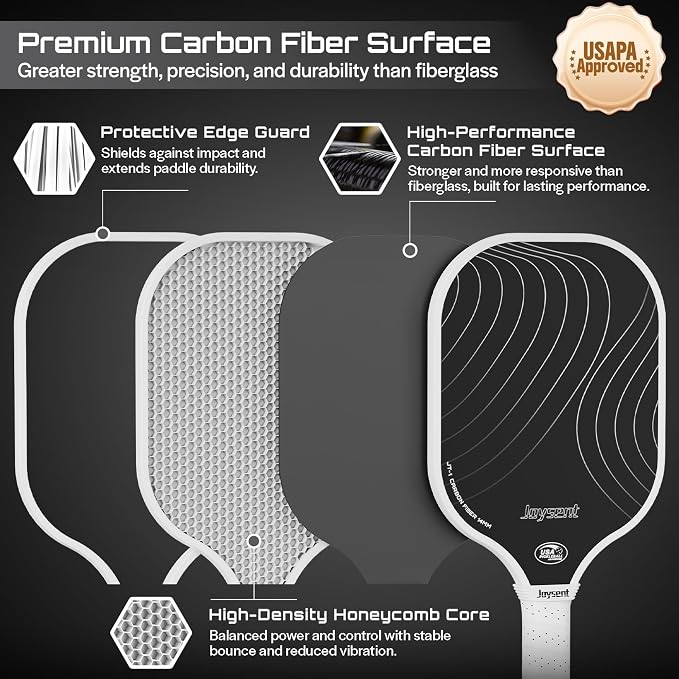 Pickleball Paddles Set, USAPA Approved Carbon Fiber Pickleball Set of 2 with Beginner Pickleball Rackets, Indoor Outdoor Pickle Balls for Adults Men Women, JT-1