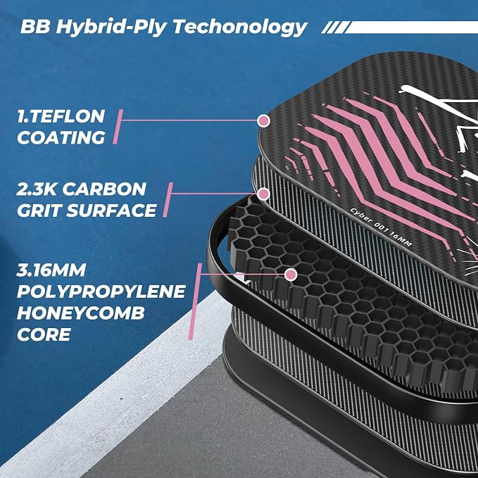 Pickleball Paddles,USAPA,Carbon Fiber Pickleball Paddle with 16MM Polymer Honeycomb Core Provides Lighter Weight&Higher Grit&Spin,Engineered for Professional Players,BlueBean
