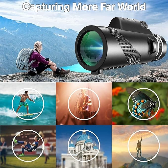 Monocular-Telescope 80x100 High Powered Monoculars High Definition for Adults High Powered with Smartphone Adapter Telescope Wildlife Bird Watching Travel Camping Hiking-Black