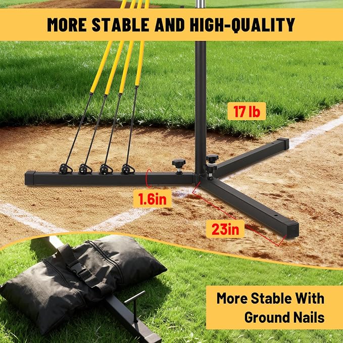 Baseball Softball Swing Trainer with 4 Power Bands, 31-43 In Adjustable Baseball Hitting Trainer with 3 Ground Nails, Carry Bag. Baseball Training Equipment Improve Power, Speed, Coordination