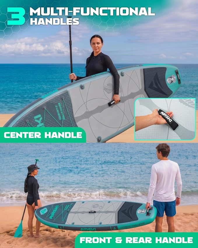 11'x34'' Extra Wide Inflatable Paddle Board, Stand-up Paddleboard for Adults, 420lb Capacity, Anti-Slip EVA, Stand-up Paddle Board for Yoga/Fishing/Family, US Fin, High-Pressure Pump, 100L Bag