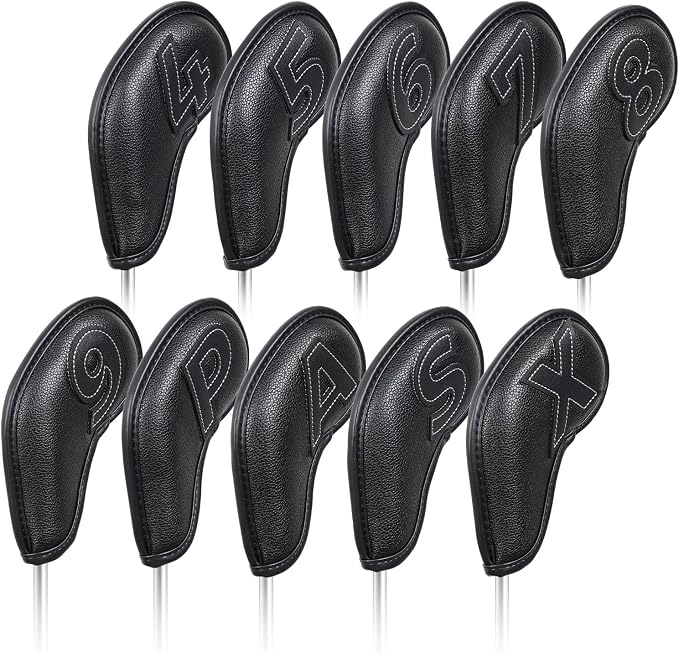 Craftsman Golf 10pcs Clean and Simple Black Iron Headcover Set Premium Leather Large No. on Both Sides Easy for Recognize Magnetic Closure