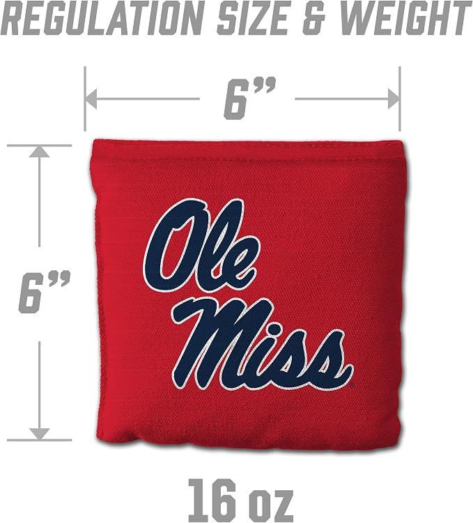 YouTheFan Officially-Licensed NCAA Set of 8 Cornhole Bags - All Weather Dual Sided Slide & Stop - Regulation Size with Carry case