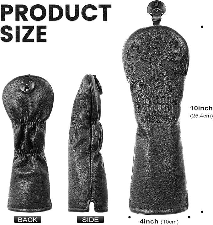 Craftsman Golf Skull Skeleton Black Golf Club Head Covers Headcover for Woods Driver and Hybrids Irons