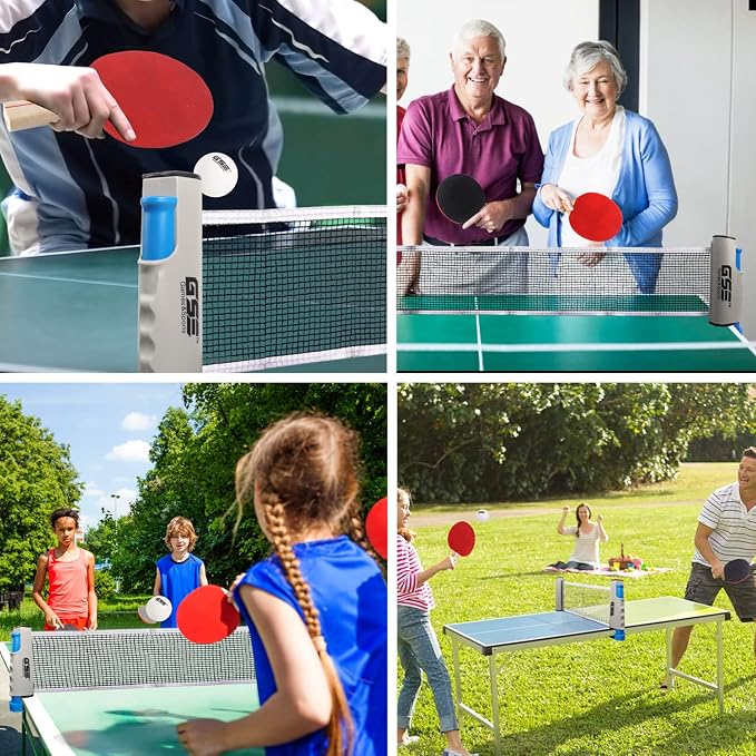 GSE Games & Sports Expert Adjustable Retractable Ping Pong Net Set & Post. Professional Table Tennis Rackets and Balls, Net with Posts and Storage Bag - Pingpong Paddle and Game Table Accessories. | Adjustable