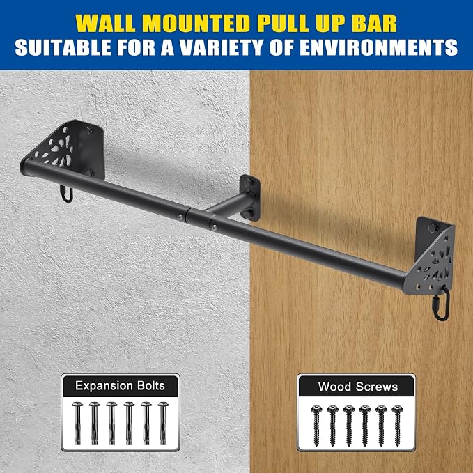 Kipika Wall Mounted Pull Up Bar - Heavy Duty 450 LB Capacity Doorway Chin Up Bar for Home Gym, Sturdy Steel Construction with Resistance Band Hooks | Hanging Exercise Bar for Full Body Workout