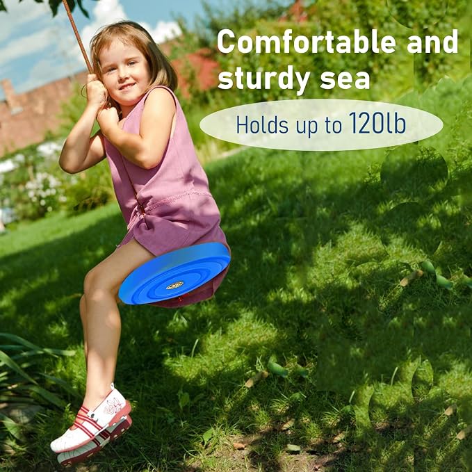 IFOYO Tree Rope Swing Disc, Rope Swings Round Kids Swing Seat Strong Disc Swings for Outdoor Backyard Playground Holds 220lbs/100kg for 3-10 Years Kids Children, Blue