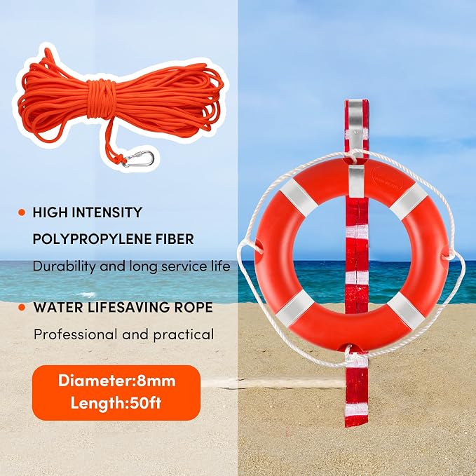 Life Ring 23"/28" Boat Safety Throw Rings with Water Floating Lifesaving Rope Life Preserver Ring Buoy with Reflective Tape & Grab Lines for Rescue Lifesaving - Orange