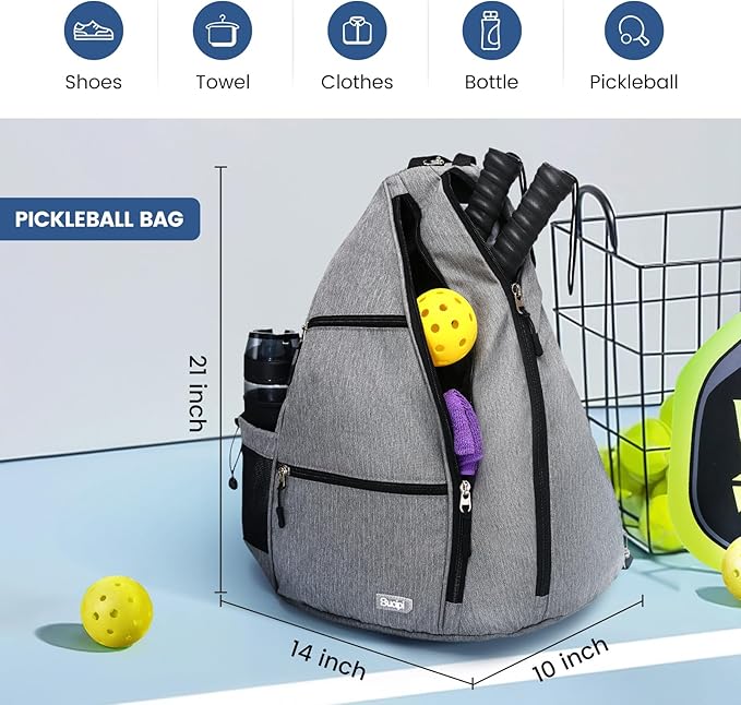 Sucipi Pickleball Bag - Men's & Women's Pickleball Backpack, Adjustable Sling Bag w/Fence Hook/Large Capacity/Safety Pocket