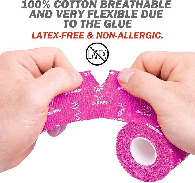 WARM BODY COLD MIND 1.85" Weightlifting Thumb Tape - Hook Grip Tape for Powerlifting, Cross Training, Gym Tape, Workout, Weight Lifting Tape, Athletic Finger Wrap (Pink 3 Rolls)