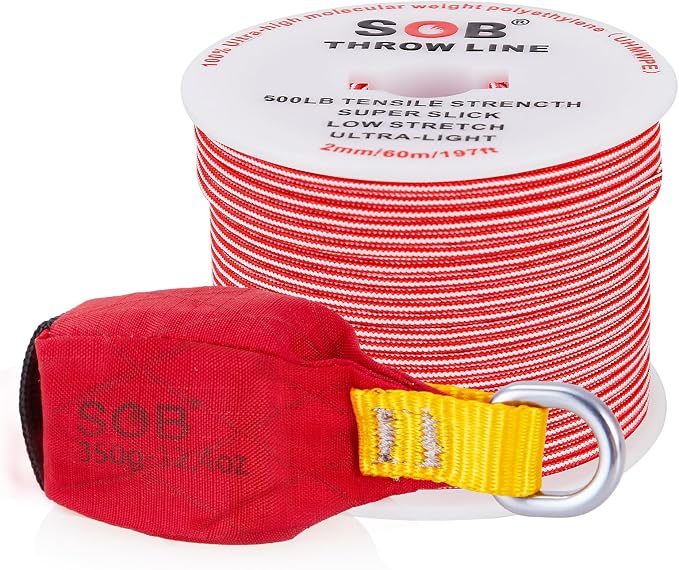 SOB Arborist Throw Line Kit with Slick Rope 197FT, Throw Weight, Reflective Storage Bag, Suit for Tree Cutting,Camping, Trimming, Hanging Swing ﻿