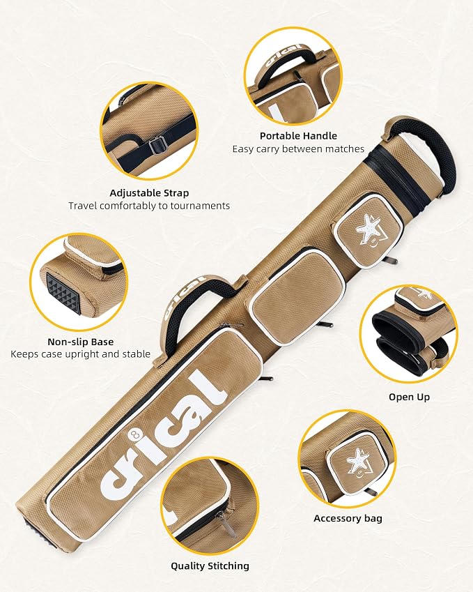 CRICAL Pool Cue Case 2x4 Hard Pool Stick Case Holds 2 Butts and 4 Shafts for Adults Billiard Cue Case with Soft Shoulder Straps