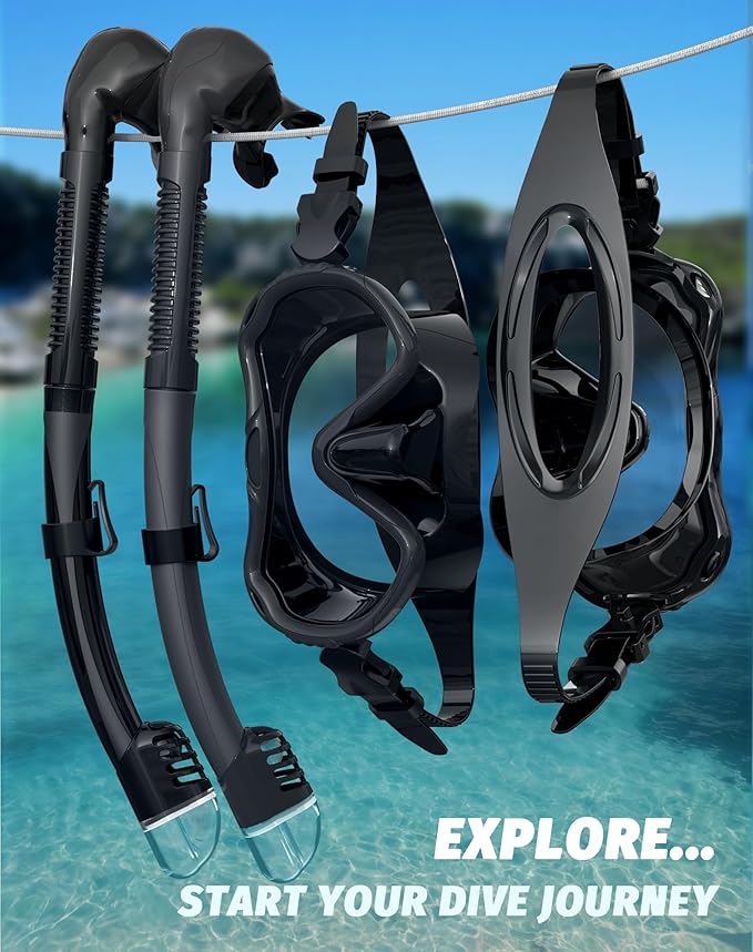 Snorkeling Gear for Adults, Snorkel Mask Set 180° Panoramic View Snorkel Gear, 100% Food-Grade Silicone Anti-Fog Anti-Leak Dry Top Diving Mask for Snorkeling Swimming Scuba Diving