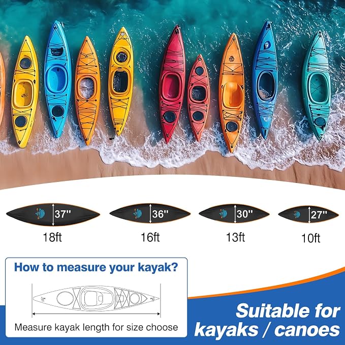 Kayak Cover 600D Canoe Cover for Outdoor Storage Heavy Duty & Waterproof, Fade-Resistant, Fits Paddle Board, SUP, Canoe, and Kayak Boat