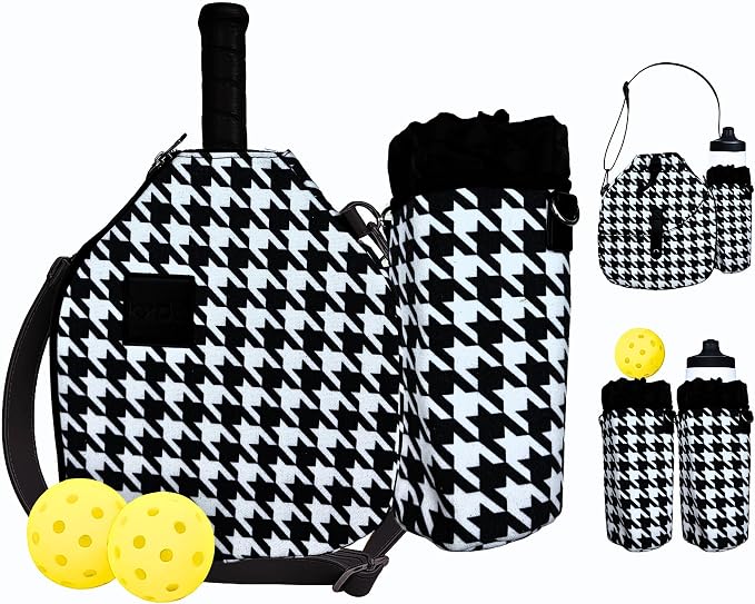 Pickleball Paddle Cover Crossbody bag with Adjustable Strap, Waterbottle holder, Ball Holder, Gifts for Women Men
