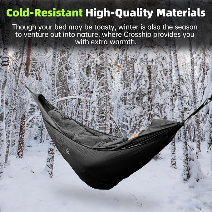 Hammock Underquilt for Camping - Full Length Black Lightweight Warm Quilt for 3-4 Seasons (41-68°F) - Soft & Durable for Hiking, Backpacking, Beach, Travel - Holds Up to 500lbs