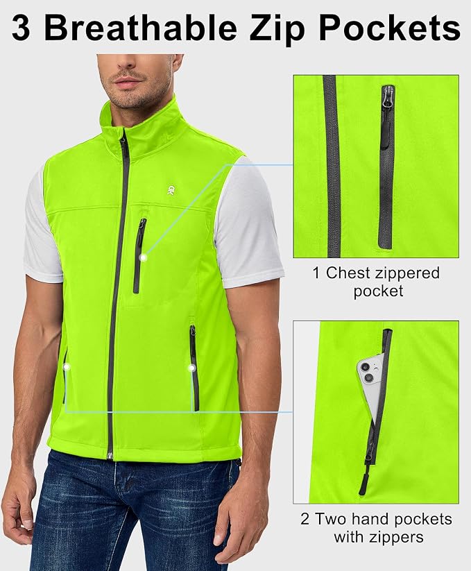 Little Donkey Andy Men's Lightweight Softshell Vest, Windproof Sleeveless Jacket for Running, Hiking, Cycling, Golf