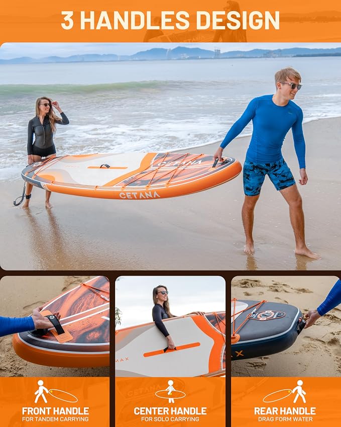 CETANA Extra Wide Inflatable Paddle Board 11'6 x 35" x 6", 450LB High Weight Capacity Wide Stable Stand Up Paddle Board for Beginners, 2–3 Person Large Paddleboard with 3 Fins, Dual Bungee, 15 D Rings