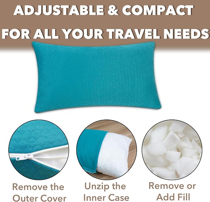 Travel Pillow Compressible Camping Memory Foam Pillow - Turquoise Blue M Size, Avocado Green S Size, Ideal Backpacking, Airplane and Car