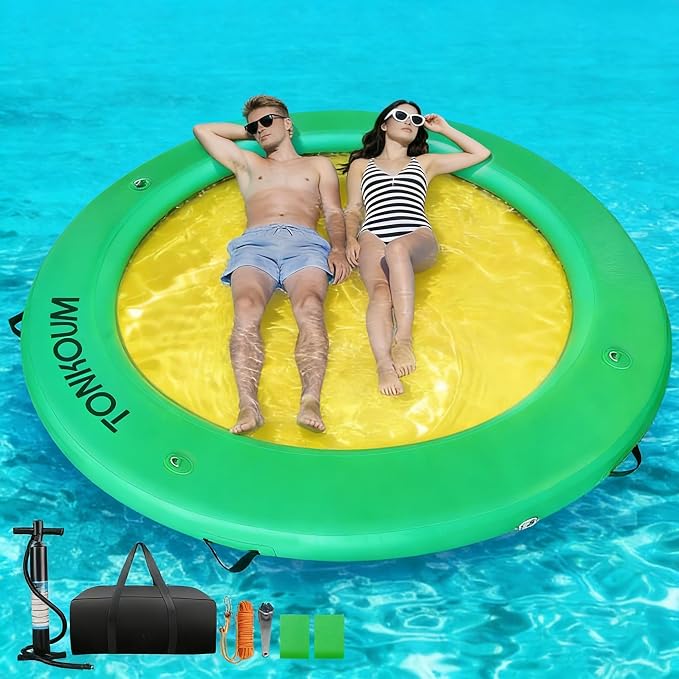 Water Hammock Inflatable Dock, 3.8ft/6ft/8ft Floating Raft Circular Water Island, Float Rings Air Mesh Platform for Lake/River/Swim Pool