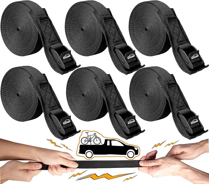 WEDAMER 6-Pack Kayak Tie Down Straps Heavy Duty Cam Buckle Tie Downs Adjustable for Trucks Motorcycles Boat RV - Ratchet Lashing Straps with Storage Bag, Roof Rack Trailer Cargo Securement 1" x12ft