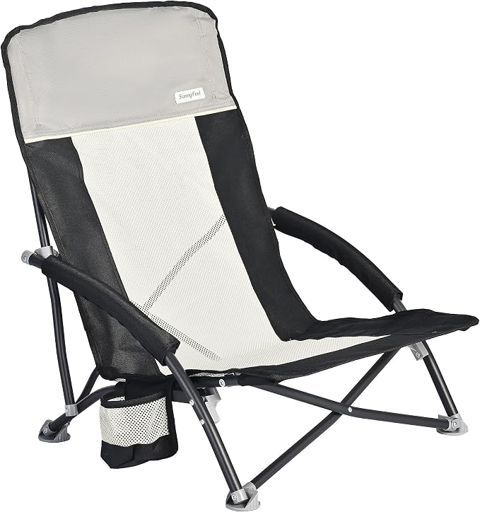 SUNNYFEEL Folding Low Camping Beach Chair 2 Pack, Portable Backpacking Chairs with Cup Holder,Carry Bag Compact & Heavy Duty for Adults 300 LBS for Outdoor Picnic Fishing Sand Lawn