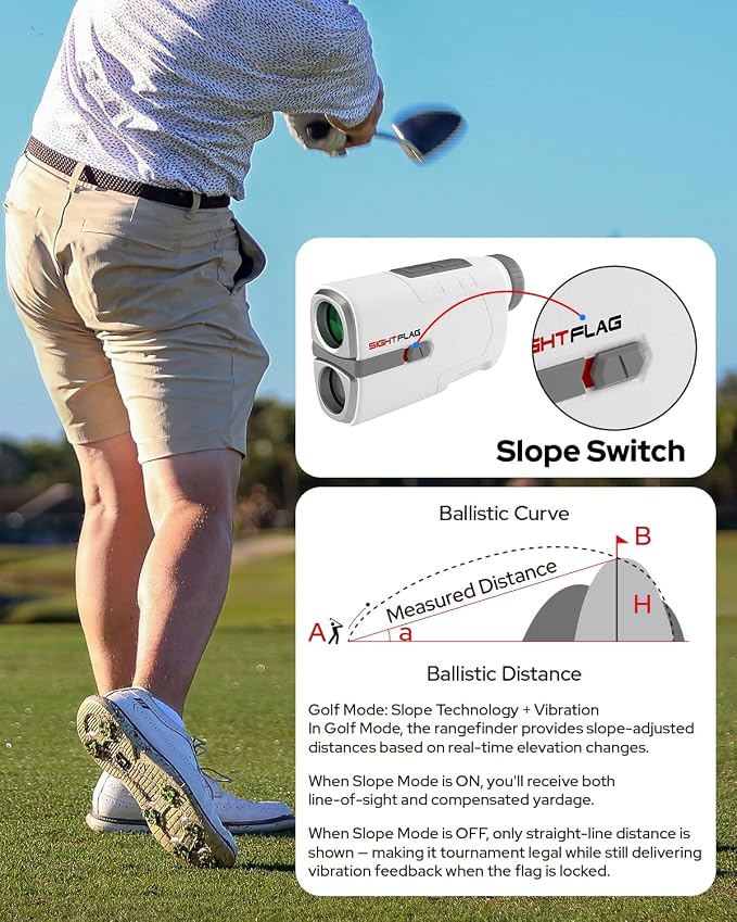 GF2-Golf Rangefinder with Slope and Pin Flagpole Lock Vibration, 1300 Yards Range Finder, External Slope Switch