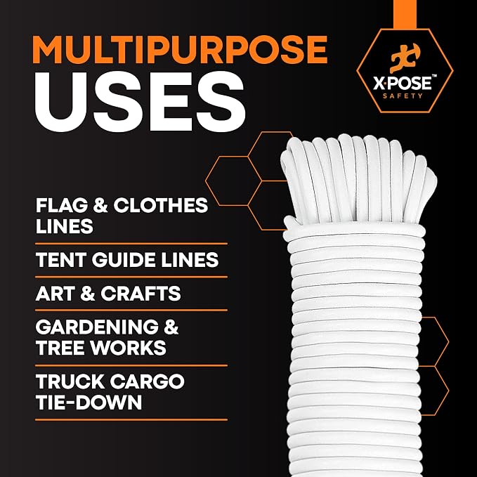 Plastic Clothesline Rope 5/32" x 100 FT, White Outdoor Clothes Line for Hanging and Drying Laundry, Weather Resistant Braided Plastic Laundry Line, Synthetic Cord for Clothesline Pulley