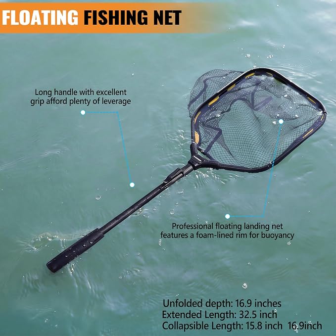 PLUSINNO Fishing Gear,Fsihing Backpack with Floating Fishing Net,Tackle Boxes,Waterproof Fishing Tackle Bag,Fishing Gifts for Men