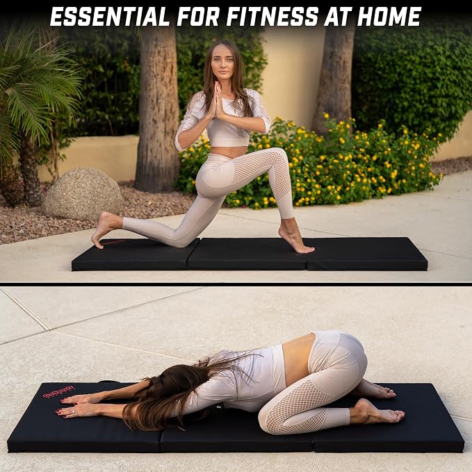 GoSports 2 inch Thick 6 ft x 2 ft Tri-Fold Exercise Fitness Mat - Great For Workouts, Yoga, Stretching
