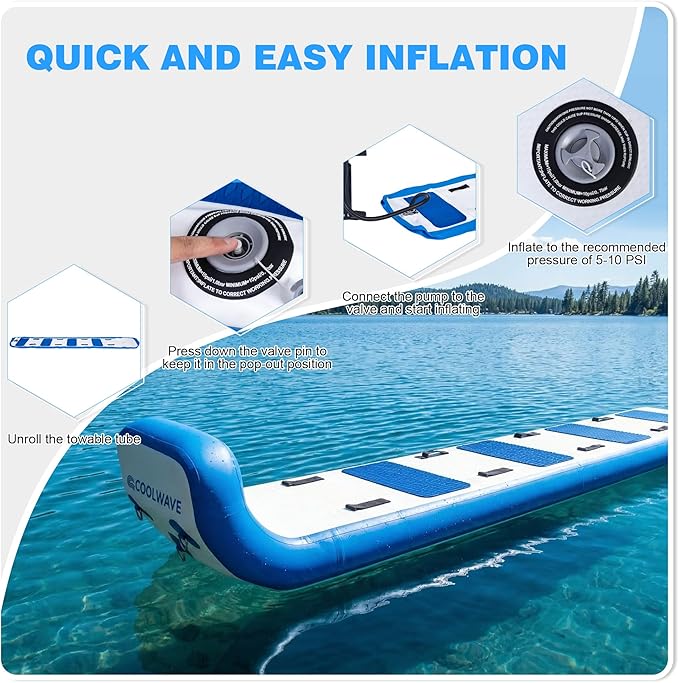 COOLWAVE Water Tubes for Boats, 1-3 Person Towable Tube for Boating, Heavy Duty Inflatable Boat Tube for Lake, Water Sport Towables with Foam Pads and Handles, Available in 6FT and 10FT