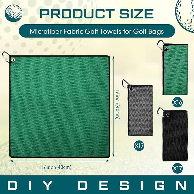 Batiyeer Golf Towels Bulk for Bags, 16"x16" Microfiber Waffle Pattern Golf Towel with Clip for Tournament, Club, Fitness