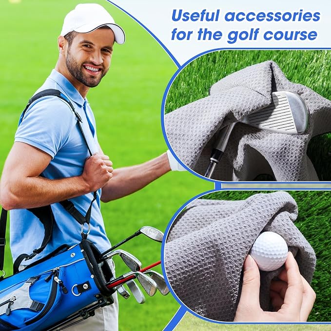 Batiyeer Golf Towels Bulk for Bags, 16"x16" Microfiber Waffle Pattern Golf Towel with Clip for Tournament, Club, Fitness