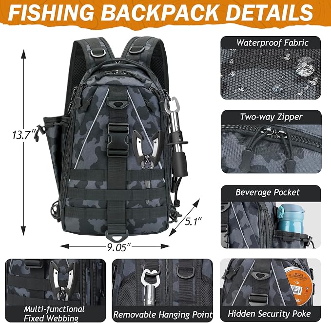 THKFISH 85Pcs Fishing Tool Kit, Fishing Backpack with Tackle Boxes Included, Fishing Tackle Kit Include Fishing Bait Lure Gear Kit, Fishing Pliers, Fish Hook Remover, Lip Gripper