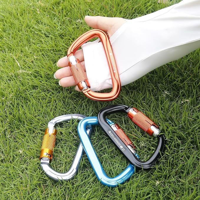 NewDoar 28KN UIAA & CE Certified Auto Climbing Carabiner Professional Heavy Duty Caribeaner for Rappelling D-Shaped