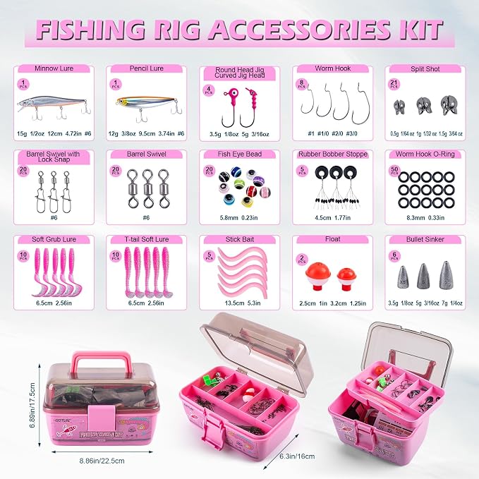 Goture Pink Fishing Rod and Reel Combos with Cooler Tackle Bag, 6FT-9FT Telescopic Fishing Pole with Spinning Reel,4 3600 Trays,Lures,Pliers,Travel Full Kit for Freshwater Saltwater, Women/Beginners