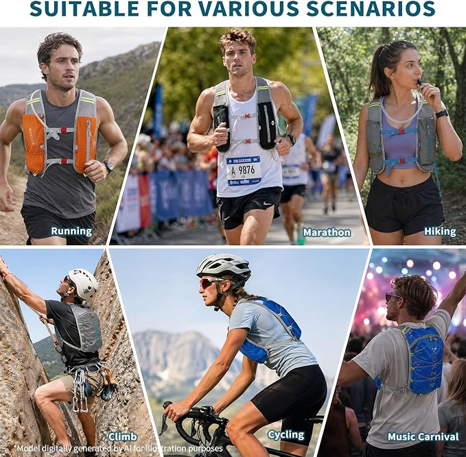 Running Hydration Vest with a 2L Water Bladder, Hydration Pack Lightweight Water Backpack for Running Hiking Cycling Marathon Trail Weekend Bags for Men Women