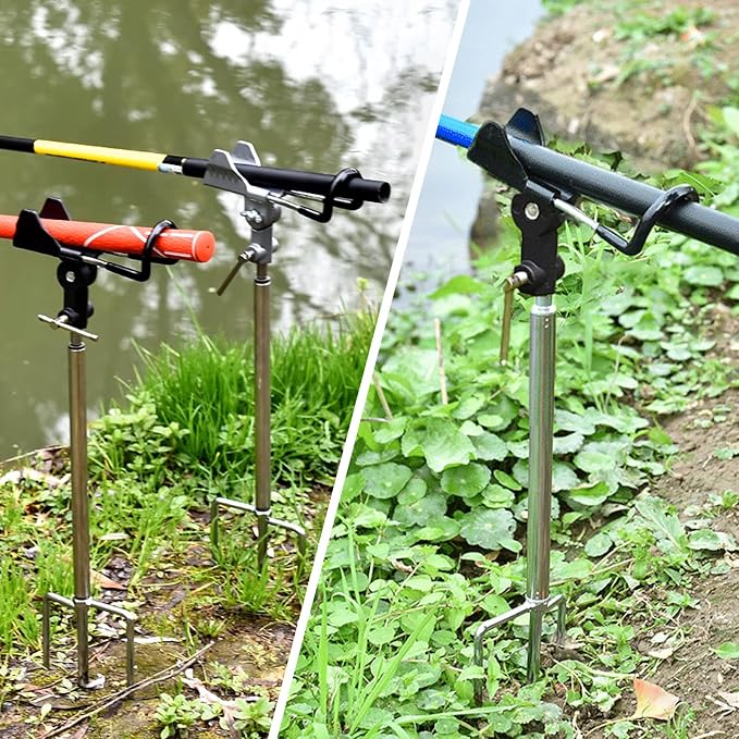 Fishing Pole Holder Upgraded 360° Adjustable Stainless Steel, Fishing Rod Holder for Ground, Heavy Duty Bank Fishing Outdoor Fishing Gear
