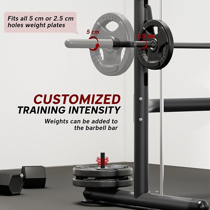 Soozier Squat Rack with Pull-Up Bar, Adjustable Power Rack with Barbell Bar, Multi-Functional Steel Bench Press Rack for Home Gym Strength Training, Black