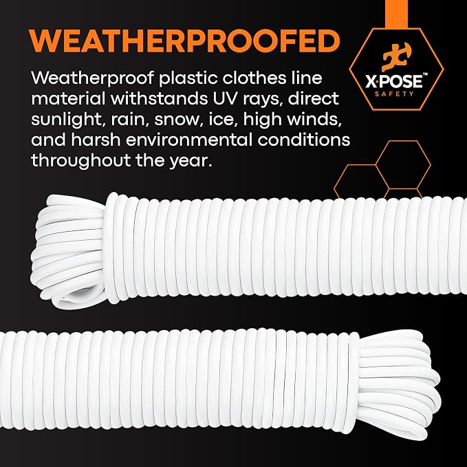 Plastic Clothesline Rope 5/32" x 50 FT, 2 Pack White Outdoor Clothes Line for Hanging and Drying Laundry, Weather Resistant Braided Plastic Laundry Line, Synthetic Cord for Clothesline Pulley