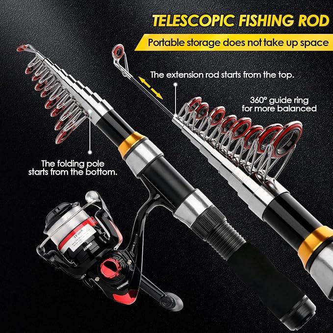 2-Pack 6.89FT Telescopic Fishing Rod Reel Combo Tackle Box Travel Carry Bag | Collapsible Pole Spinning Reel Lure Accessory Storage Bag Portable Fishing Gear Kit for Saltwater Freshwater Fishermen Gift