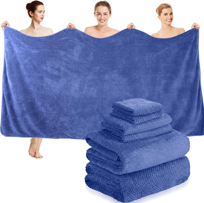 Peryiter Oversized Bath Towels Set of 6 for Adults 40x80 Inches Extra Large Bath Towel Sets Bathroom Sheets Jumbo Shower Towels Quick Dry Absorbent Soft Microfiber for Adults (Dark Blue)