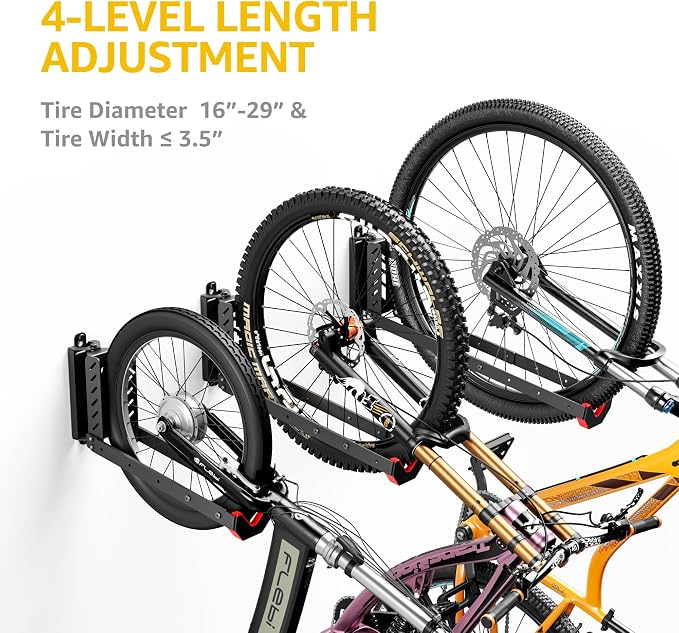 monTEK Swivel Bike Wall Mount, No Heavy Lifting Required Bike Wall Mount, Bike Hangers for Garage, Space-Saving Bike Rack Garage, Easy to Load and Unload, Bike Hanger Can Hold Up to 77 lbs, 4 Pack