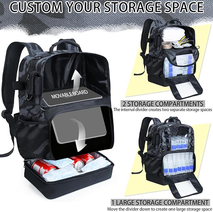 Fishing Tackle Backpack with 4 Tackle Boxes,45L Large Tackle Bag with 2 Rod Holders & Clear Window,Outdoor Fishing Backpack for Fishing,Camping,Hiking,Camouflage